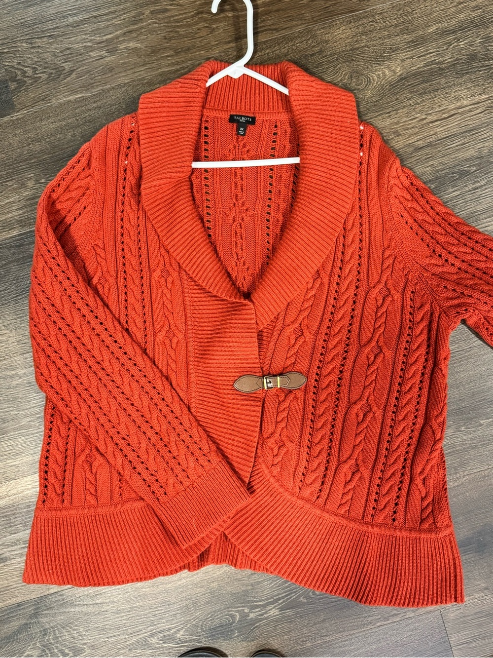 Talbots Womens Shawl Collar Cable Knit Sweater 3X Toggle Buckle Front Fisherman